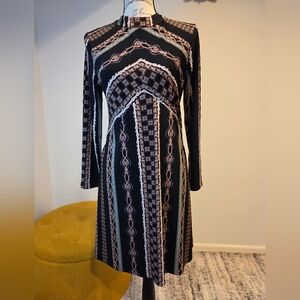 Free People Elegant Black Patterned Dress, Size M.